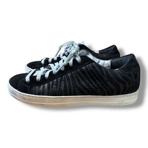 P448 Sneakers Black Seude Leather Leopard Stripe Designer Size EU 37 US 6.5